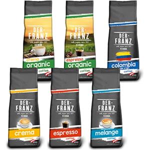 Der-Franz caffè Pack, chicchi interi, 6 x 500 g (1 x Crema, 1 x Espresso, 1 x Melange, 1 x Colombia, 1 x Espresso biologico, 1 x Crema biologico)