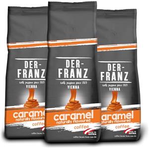 Der-Franz caffè, aromatizzato al caramello, Caffè Miscela di Arabica e Robusta chicchi interi, 3 x 500 g