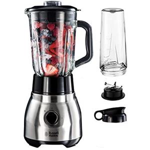 Russell Hobbs Frullatore elettrico, 600W, Tritatutto 2 velocità, Blender e borraccia, Funzione pulse, Contenitore in vetro 1.5L, lavabile in lavastoviglie, 4 Lame acciaio inox, 23821-56