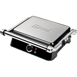 Girmi BS44 Bistecchiera elettrica effetto Petravera, Corpo Inox, Apertura a libro 180°, Cassetto raccolta liquidi, RegolaPiastre 29 X 23 cm