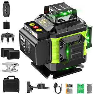 Tdyon Livella Laser Autolivellante 16 Linee, 4 X 360 °Livello Laser Autolivellante Verde, 2 x Batterie, Autolivellante, Supporto rotante, Telecomando Cabina di rilevamento