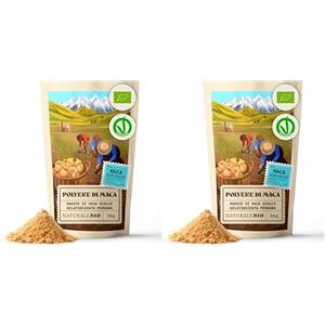 NaturaleBio Maca Peruviana Biologica in Polvere 1 kg. Naturale e Pura, Prodotto in Perù dalla Radice di Maca Bio - Gelatinizzata (Confezione da 2)