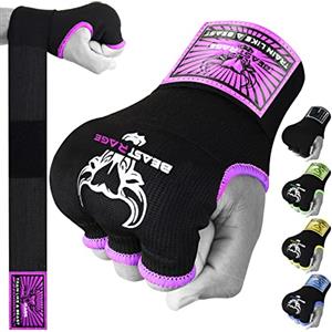 BEAST RAGE Guantoni da Boxe in Gel per Le Mani, 75 cm, Imbottiti, Elastici, per Allenamento, Muay Thai, Bende UFC per Uomo, Donna e Bambini (L (Adulto), Viola)
