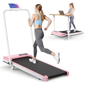 HOMEFITNESSCODE Tapis Roulant Elettrico Salvaspazio 8%, 3 IN 1 Walking Pad Pieghevole, 2.5CV Tapis Roulant Con Inclinazione(Rosa iris)