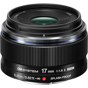 OM System Obiettivo Grandangolare M.Zuiko Digital 17 mm F1.8 II, Lunghezza Focale Fissa Veloce per Fotocamere con Sistema Micro Quattro Terzi, Olympus OM-D e PEN, Panasonic G-Series, Nero