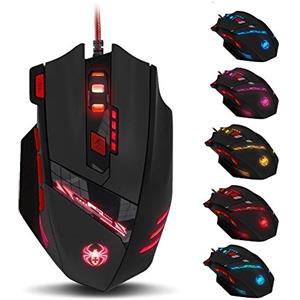zelotes Mouse Gaming Cablata,9200DPI,8 Pulsanti Programmabili,Pesi Regolabili,RGB,Prestazioni Elevate,Design Ergonomico,Mouse da Gioco con Filo USB per PC,Mac,Laptop,Nero