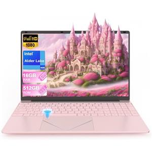 PINSTONE 15,6'' - PC Portatile Rosa 16GB RAM SSD 512 GB Laptop computer Alder Lake-N95 Notebook, supporto per Touch ID, Wi-Fi, BT4.2, tastiera retroilluminata, adatto per studenti e aziende