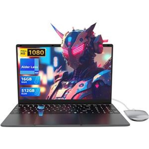 PINSTONE 15,6" Computer portatile - 16 GB di RAM 512 GB SSD, PC portatile Quad Core N95, Supporto per laptop Touch ID, WiFi, BT4.2, retroilluminazione della tastiera, adatto per studenti/aziende