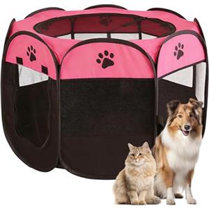 LUPATDY Recinto per Cani da Interno, Portatile Box Cani per Interno ed Esterni, Box Pieghevole per Cane e Gatti, Kennel Cane Piccolo, Gabbia per Gatto, Cucciolo Conigli, 74 x 74 x 43 cm (Nero-Rosa)