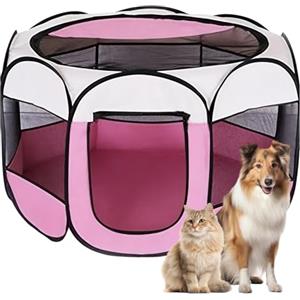 LUPATDY Recinto per Cani da Interno, Portatile Box Cani per Interno ed Esterni, Box Pieghevole per Cane e Gatti, Kennel Cane Piccolo, Gabbia per Gatto, Cucciolo Conigli, 74 x 74 x 43 cm (Rosa)