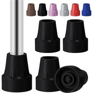Bcautay 4 piedini in gomma per stampelle, 19 mm, cuscinetti in gomma antiscivolo, per bastone da passeggio, stampelle, bastone pieghevole (nero)