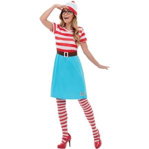 SMIFFYS Dov'è Wally? Costume da Wenda, Rosso e bianco, con abito, cappello e occhiali Halloween, Carnevale