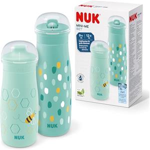 NUK Mini-Me set di tazze per bambini | Tazze Sip & Flip | 9-12+ mesi | 300 ml e 500 ml | Borracce per bambini | Beccuccio e cannuccia temperati a prova di perdite | Infrangibile | Mint Dots & Bee