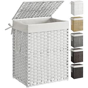 SONGMICS Cestino Portaoggetti, Cesta Portabiancheria da 90L con Coperchio, Pieghevole, Sacco in Tessuto Rimovibile con Manici, Soggiorno Camera da letto Lavanderia, Bianco Neve LCB51WT