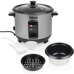 Tristar Cuociriso 1 L, Fino a 5 Porzioni, Corpo in Acciaio Inox, Pentola Antiaderente, Vassoio Vapore, Funzione Mantenimento Caldo, 400 W, RK-6144