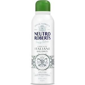 Neutro Roberts, Deodorante Spray Dolomiti, Senza Sali di Alluminio, Zero Macchie, con Olio Essenziale di Magnolia e Muschio Bianco, Con Puro Olio di Glicerina, Deodorante Donna e Uomo, 200 ml, 48h