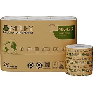 Papernet Simplify - Carta Igienica Carbon Neutral 406426, 1 Confezione da 12 Rotoli in Pura Cellulosa da 18,15 m Ciascuno, 2 Veli, 165 Strappi da 9,5x11cm
