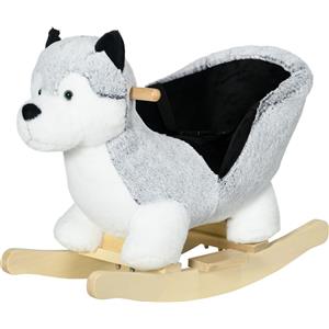 HOMCOM Cavallo a Dondolo a Forma di Cane Husky per Bambini 18-36 Mesi con Suoni Realistici, 60x33x50 cm, Grigio