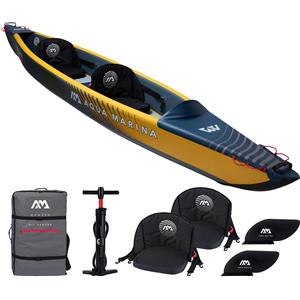 AQUA MARINA TOMAHAWK AIR-K 440 - Kayak gonfiabile 2 posti, lunghezza 440 cm, blu marino/giallo, tecnologia dropstich