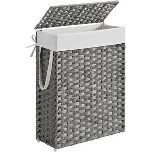 SONGMICS Cestino Portaoggetti, Cesta Portabiancheria da 55 L con Coperchio, Pieghevole, Sacco in Tessuto Rimovibile con Manici, Soggiorno Camera da letto Lavanderia, Grigio Tortora LCB164G01