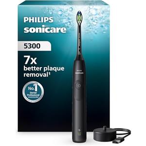 Philips Sonicare 5300, spazzolino elettrico sonico con 2 livelli di intensità, avviso di pressione, EasyStart, Smartimer e BrushPacer, nero, modello HX7101/01 [Nuova tecnologia]