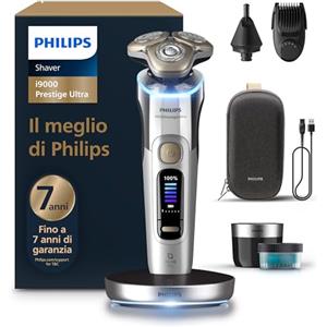 Philips Shaver i9000 Prestige Ultra, rasoio elettrico Wet & Dry, tecnologia Skin IQ Pro, triplo sistema Lift & Cut, lame di precisione NanoTech 360º, 5 modalità di rasatura, modello XP9404/38