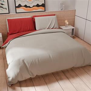 PETTI Artigiani Italiani - Set Copripiumino Singolo 150x200 cm (1 Federa 50x80 cm Inclusa), Parure Copripiumino Morbida Microfibra Tinta Unita Rosso - Grigio Chiaro