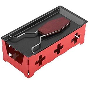 RoseFlower Mini Set Griglia per Raclette, antiaderente per formaggi, con Manico Pieghevole in Legno, Riscaldata da Candlelight, Base in Metallo e Griglia/Piastra Antiaderente, 18 * 8.5 * 6CM, Rosso
