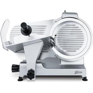 H.Koenig MSX300 Affettatrice elettrica professionale, affettatrice per prosciutto, lama da 30cm, taglio regolabile 0-15 mm, affilatoio integrato, ampia superficie di taglio, 282 giri/minuto - Argento