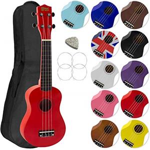 Mad About SU8-RD Ukulele soprano in rosso con custodia morbida, plettro e corde di ricambio, Ora dotato di corde in carbonio nere che offrono un suono più brillante