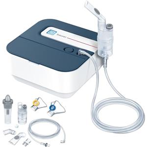 Beurer IH 28 Pro Aerosol a Compressore con Tecnologia ad Aria Compressa, Nebulizzazione Rapida 0,35 ml/min, Maschere in Silicone Bollibili, Vano Porta Accessori e Set Completo per Adulti e Bambini