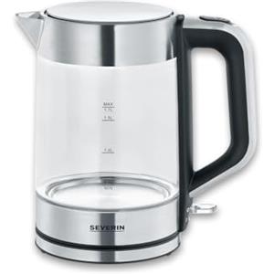 SEVERIN WK 3420 Bollitore per acqua 2200 W in vetro e acciaio inossidabile, Teiera elettrica con capacità massima di 1,7 litri, Bollitore acqua elettrico con filtro estraibile