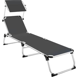tectake® Sdraio da Spiaggia, Schienale Regolabile in 6 Posizioni, Parasole, Lettino Pieghevole e Trasportabile, Sdraio da giardino, Lettino Prendisole, Pratiche Maniglie (Grigio)
