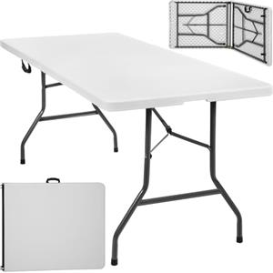 tectake® Tavolo da Campeggio Pieghevole con Maniglia, Tavolo Salvaspazio, Tavolo da Giardino con Base in Acciaio, Tavolino Portatile, Resistente alle Intemperie, 183 x 76 x 74 cm - Bianco