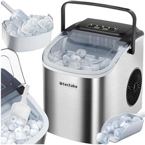 tectake® Macchina per il Ghiaccio, con Serbatoio da 1,2 litri, 2 Dimensioni di Cubetti Selezionabili, in Acciaio, Autopulente, con Maniglia, Macchina Ghiaccio, Piccoli Elettrodomestici - Argento