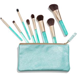Nabla Aquamarine Essential Brush Set - Set di 8 pennelli trucco professionali 100% vegan per viso, occhi e labbra