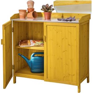 tectake® Armadietto da Giardino con Piano da Lavoro Zincato, 98 x 48 x 95 cm, Spazio per Utensili e Accessori Barbecue, Tavolino da Giardinaggio, Mobile da Giardino, Tavolo per Piante, per Esterno