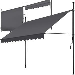 tectake® Tenda da Sole a Morsetto con Manovella, Altezza e Inclinazione Regolabile, Telo Impermeabile e Resistente ai Raggi UV, Ideale per Balcone e Terrazzo, 300x180cm - Nero/Grigio