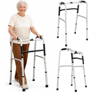 BAKAJI Deambulatore per Anziani Pieghevole con Struttura Leggera in Alluminio Salvaspazio, Walker Dispositivo di Aiuto per Persone Disabili con Mobilità Ridotta, Altezza Regolabile 77,8-92,8 cm