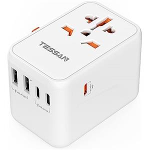 TESSAN 65W GaN Adattatore Universale da Viaggio, Presa Universale da Viaggio con 2 USB A e 3 USB C, Adattatore Presa Internazionale per EU Inglese Americana Australia Giappone