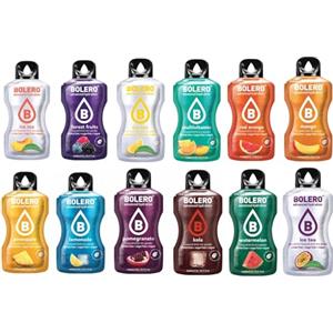 Generico Bolero Drink Sticks 12 Bustine Mix 3 grammi 3 gr, 12 Gusti Diversi Assortimento alla Frutta Preparato Polvere Solubile Per Bevanda Fresca in Acqua, 36 grammi dolcificato stevia, 0.036 kilograms