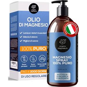 Organic Magnesium Olio di magnesio ultra puro - 1000 ml | Olio Zechstein 100% naturale puro da magnesio biologico | Perfetto per lo sport e il rilassamento muscolare | Concentrato di olio liquido
