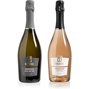 Magrine | Prosecco DOC Extra Dry + Rosé "La Coppia DOC più Dolce e Famosa" Vino Spumante Italiano Metodo Martinotti Prosecco DOC di Treviso da Uve Glera Confezione da 2 Bottiglie da 750 mL
