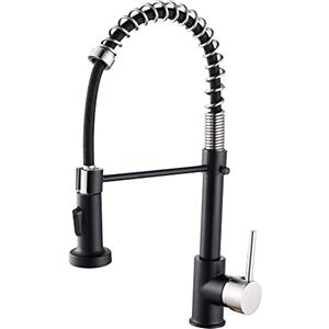 MOGFCT Rubinetto da cucina, con molla, allungabile, singola maniglia, in ottone, installazione sul piano, per lavello da cucina (nichel spazzolato nero)