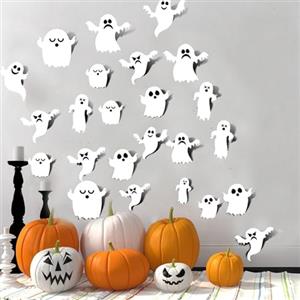 Sinekong 63 Pezzi Halloween Fantasmi Adesivi, 3D Halloween Decorazioni Fantasma Sticker Murali Spettrali Finestra Parete Sticker per Casa DIY Party Accessori per Bambini Feste e Festival Fantasma Bianco