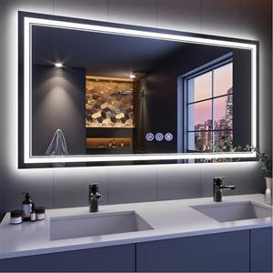 baklon Specchio-Bagno-con-Luce 150x70 cm, Specchio-Bagno-LED, Disappannamento, Dimmerabile, 3 Temperature di Colore, Funzione Memoria, Orizzontale/Verticale, Angolo Retto