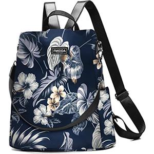 Fmeida Zaino Donna Antifurto Impermeabile Nylon Borsa Donna Pratico Borse Zainetto da Viaggio Lavoro Scuola Tracolla, Fiore Hawaiano