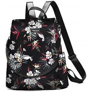 Fmeida Zaino Antifurto Donna da Viaggio Zaino Borsa Impermeabile Borse a Zainetto, Fiore Bianco, Nero