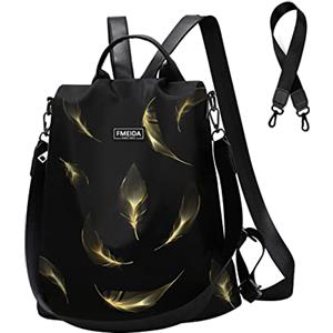 Fmeida Zaino Antifurto Donna Borsa Zainetto Donna Viaggio Scuola, Nero, Piuma