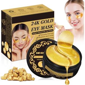Punta Belleza Patch Occhi 24K Gold, 60 Pcs, Patch Occhiaie e Borse in Gel per Sotto gli Occhi, Maschera Contorno Occhi Idratante, Effetto Rinfrescante per Stanchi, Unisex